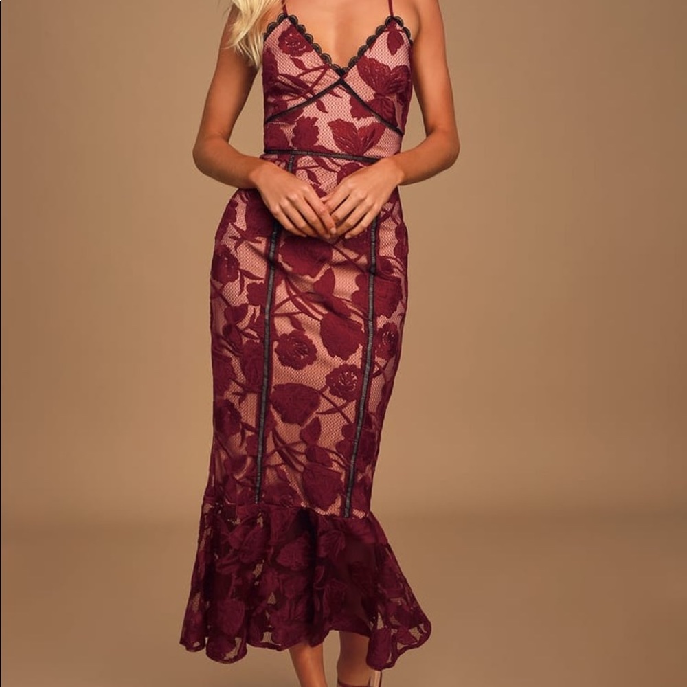 Burgundy Floral Trumpet Dress